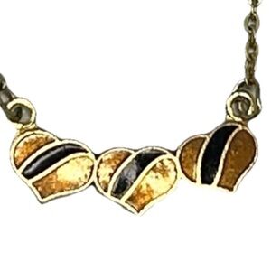 Vintage Retro Triple Heart Orange Black Enamel Necklace